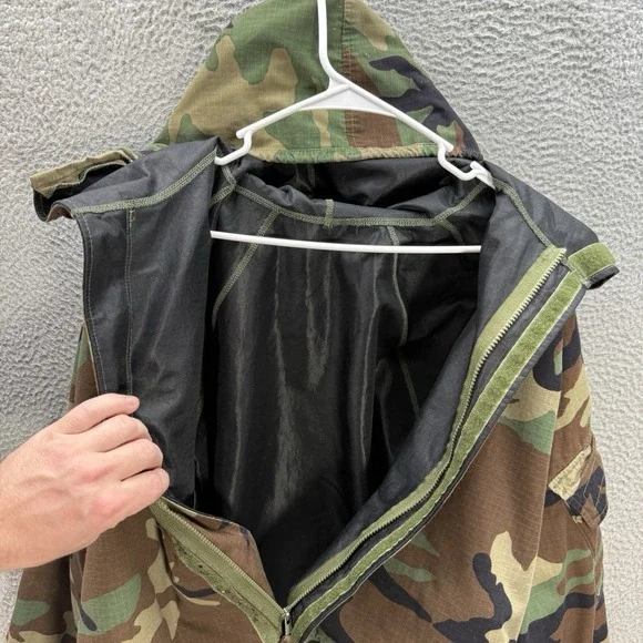 Vintage Military Jacket Adult Medium Short Woodland Camo Chemical Protective NFR - Picture 13 of 16